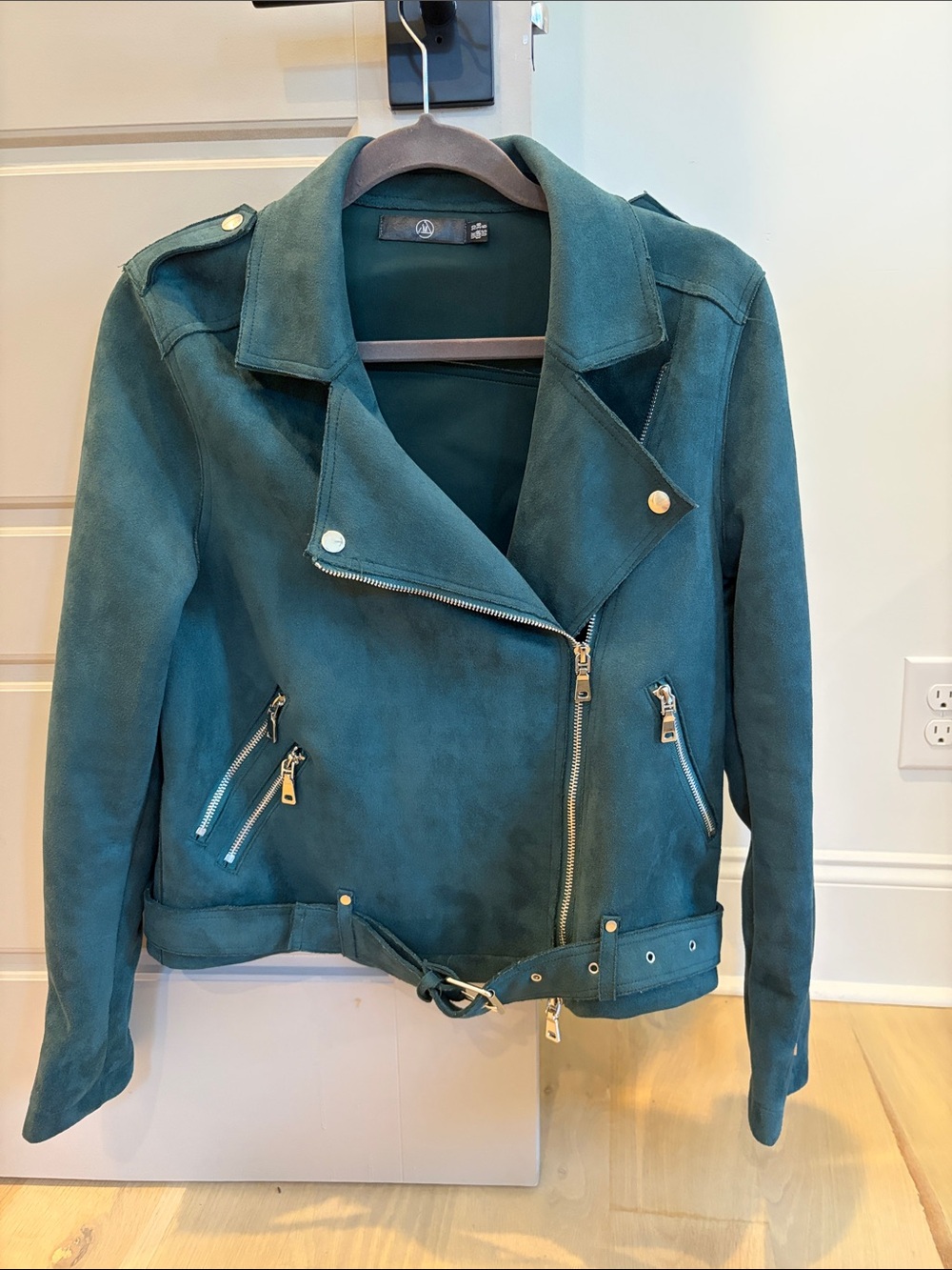 Nasty Gal Teal Suede Moto Jacket with Asymmetrical Zipper